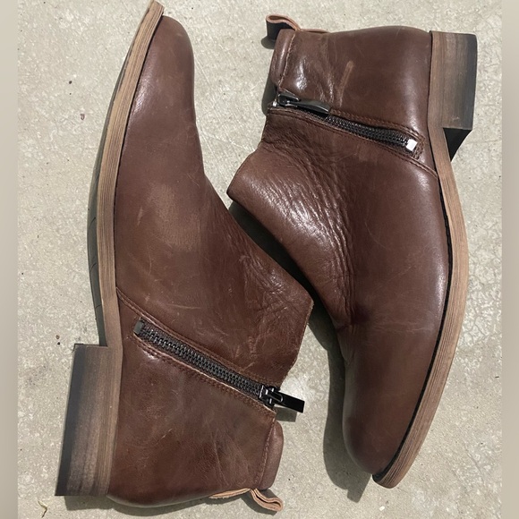 Franco Sarto Womens KEEGAN Boot Leather Doble Zip Flat Ankle Brown Size 8.5 M - Picture 7 of 12
